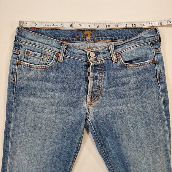 7 For All Mankind Jeans Boy Cut Womens Sz 29 Blue Denim Low Rise Bootcut USA VTG - Picture 10 of 16